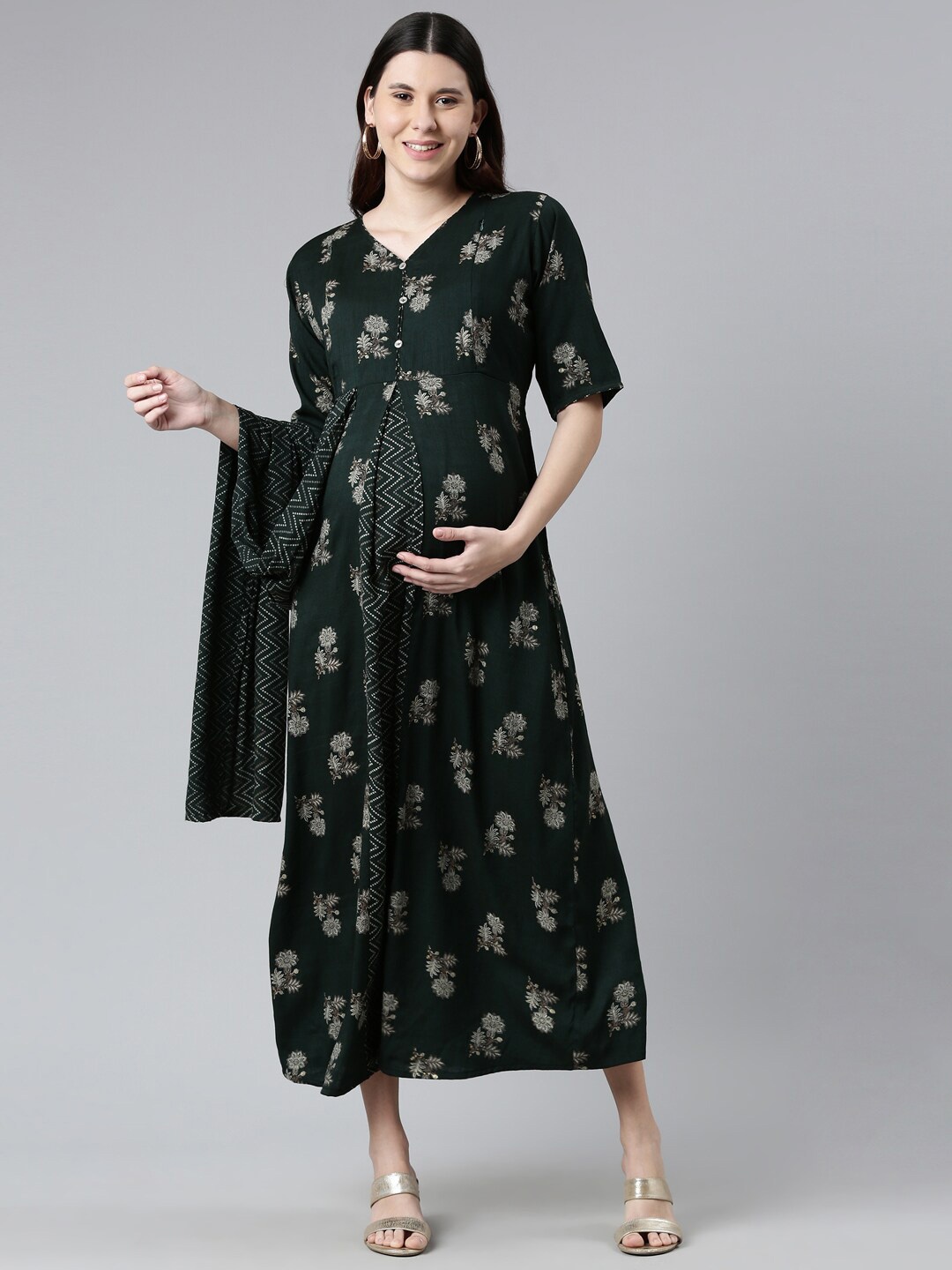 

GOLDSTROMS Green Printed Maxi Nightdress