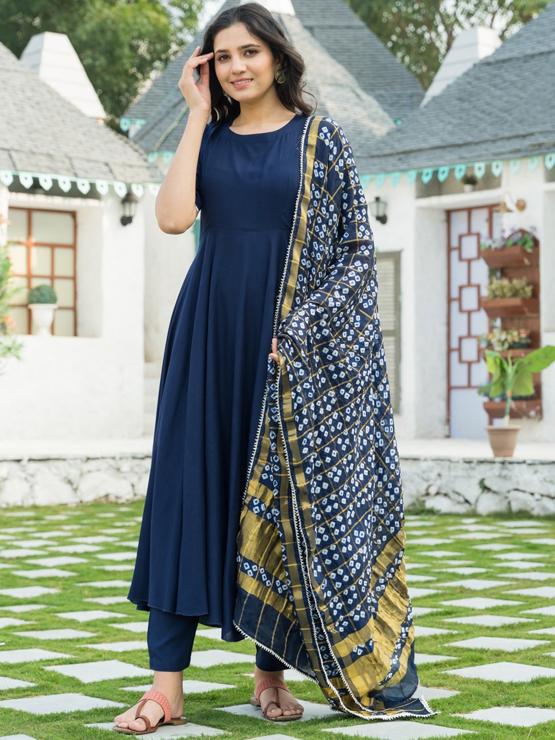 

PHEETA Women Blue Empire Kurta with Trousers & With Dupatta