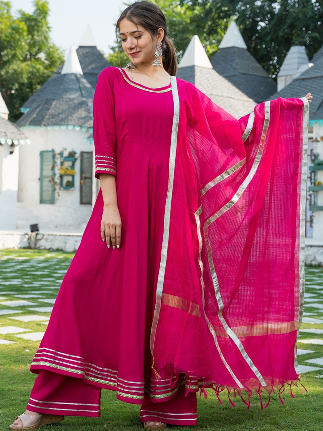 

PHEETA Women Pink Empire Kurta with Palazzo & Dupatta