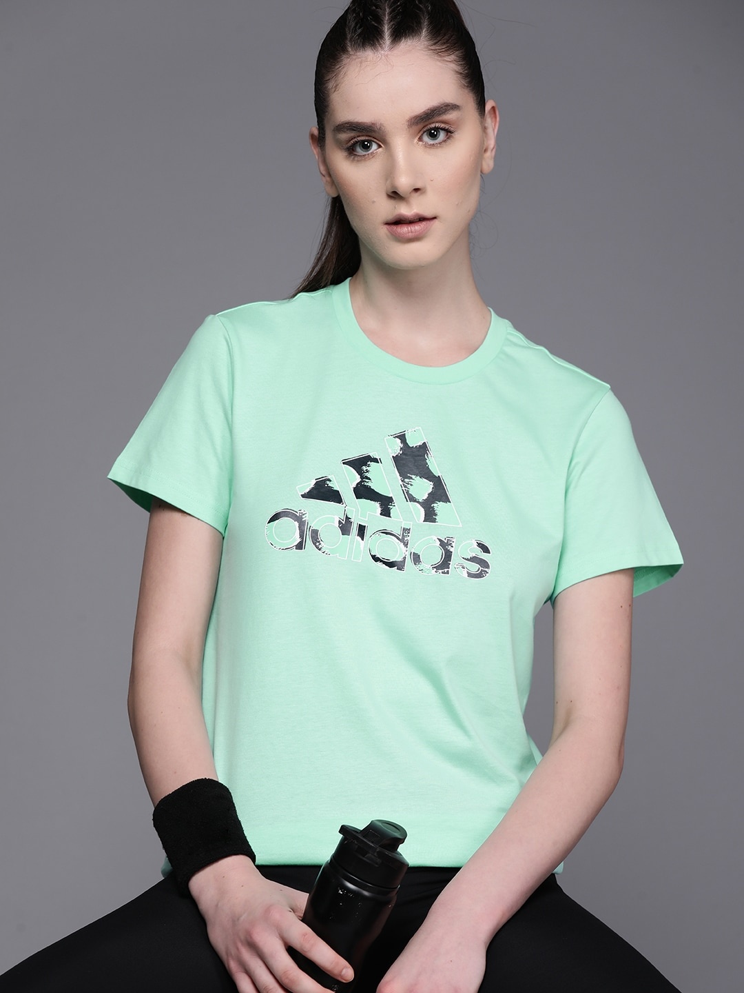 

ADIDAS Animal Print Cotton T-shirt, Sea green