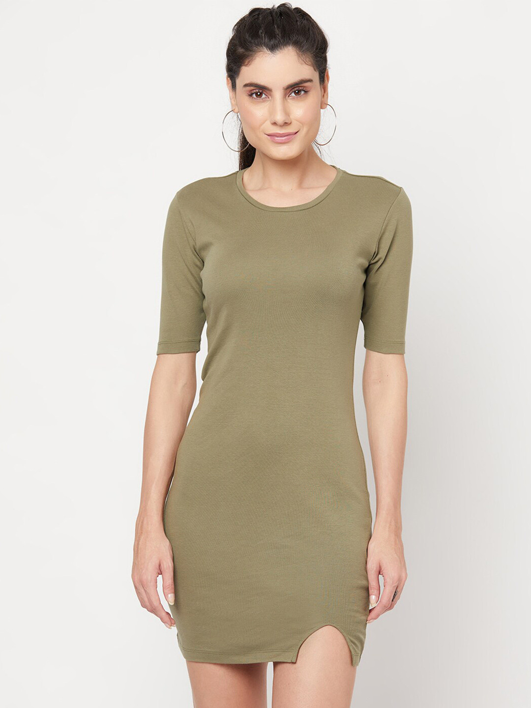 

YOONOY Women Green Solid Bodycon Dress