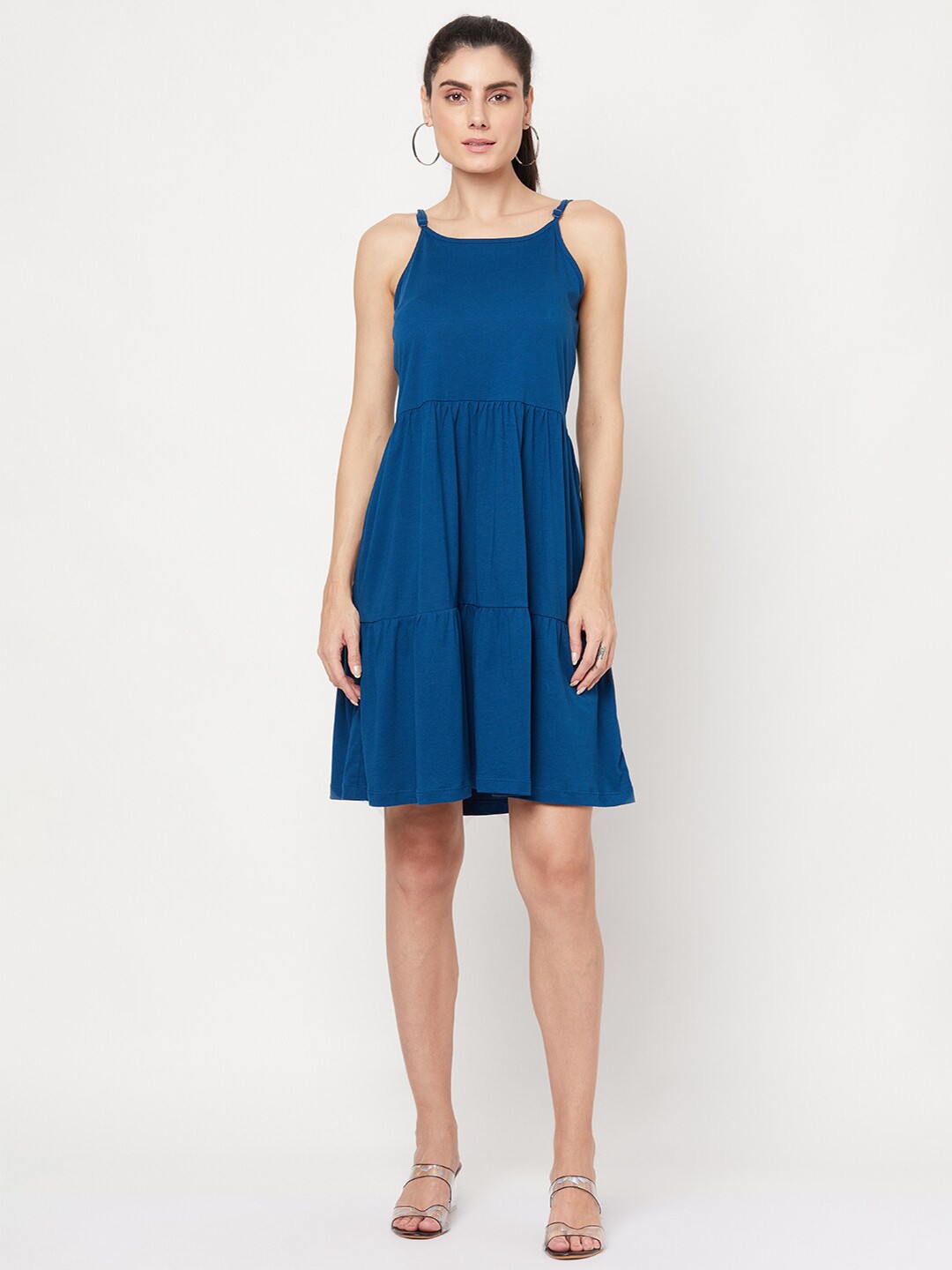 

YOONOY Women Teal A-Line Tiered with Adjustable Shoulder Straps Dress
