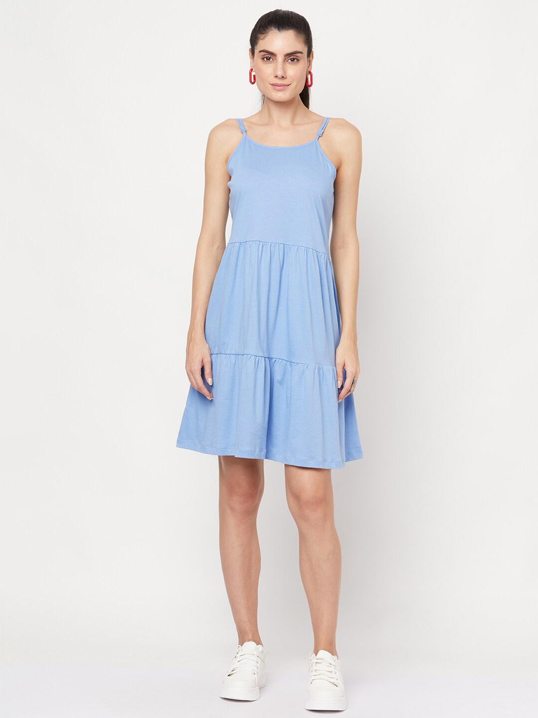 

YOONOY Women Blue A-Line Tiered Dress with Adjustable Shoulder Straps