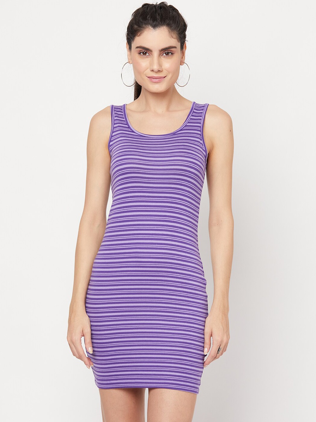 

YOONOY Women Purple Striped Stretchable Bodycon Mini Dress