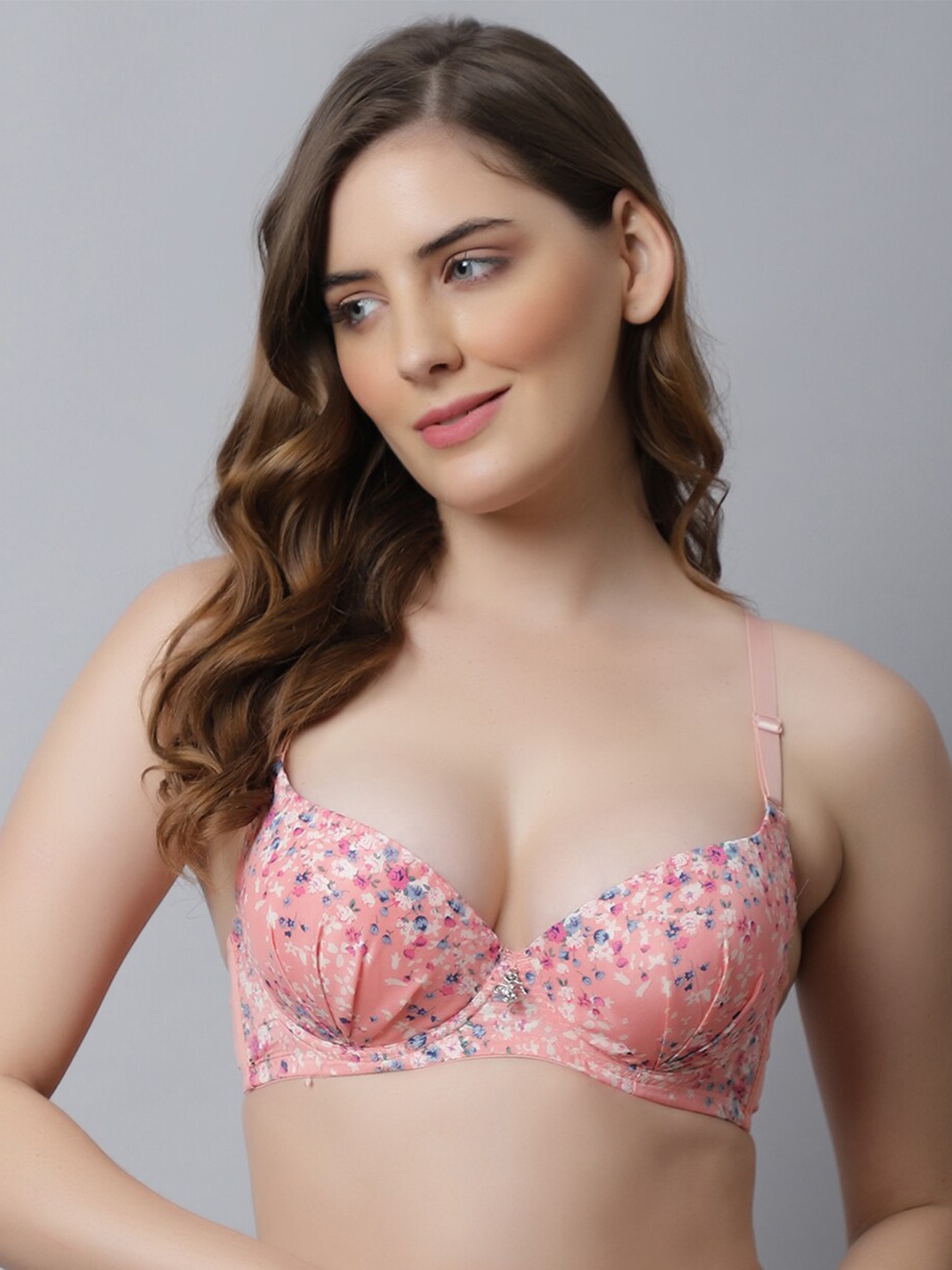 

Friskers Pink & White Floral Bra Underwired Lightly Padded
