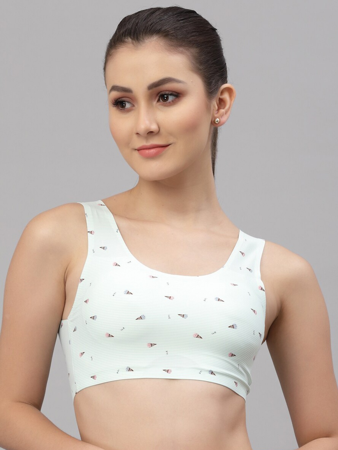 

Friskers White & Pink Abstract Bra Lightly Padded