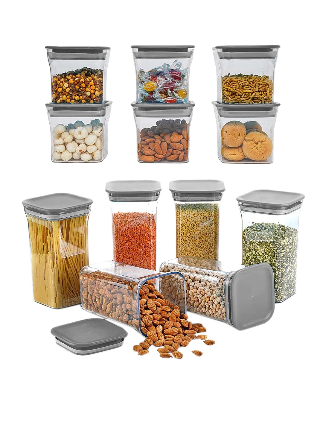 

Pretty Krafts Gray & Transparent Set of 12 Solid Storage Jars 1100 ml, Grey