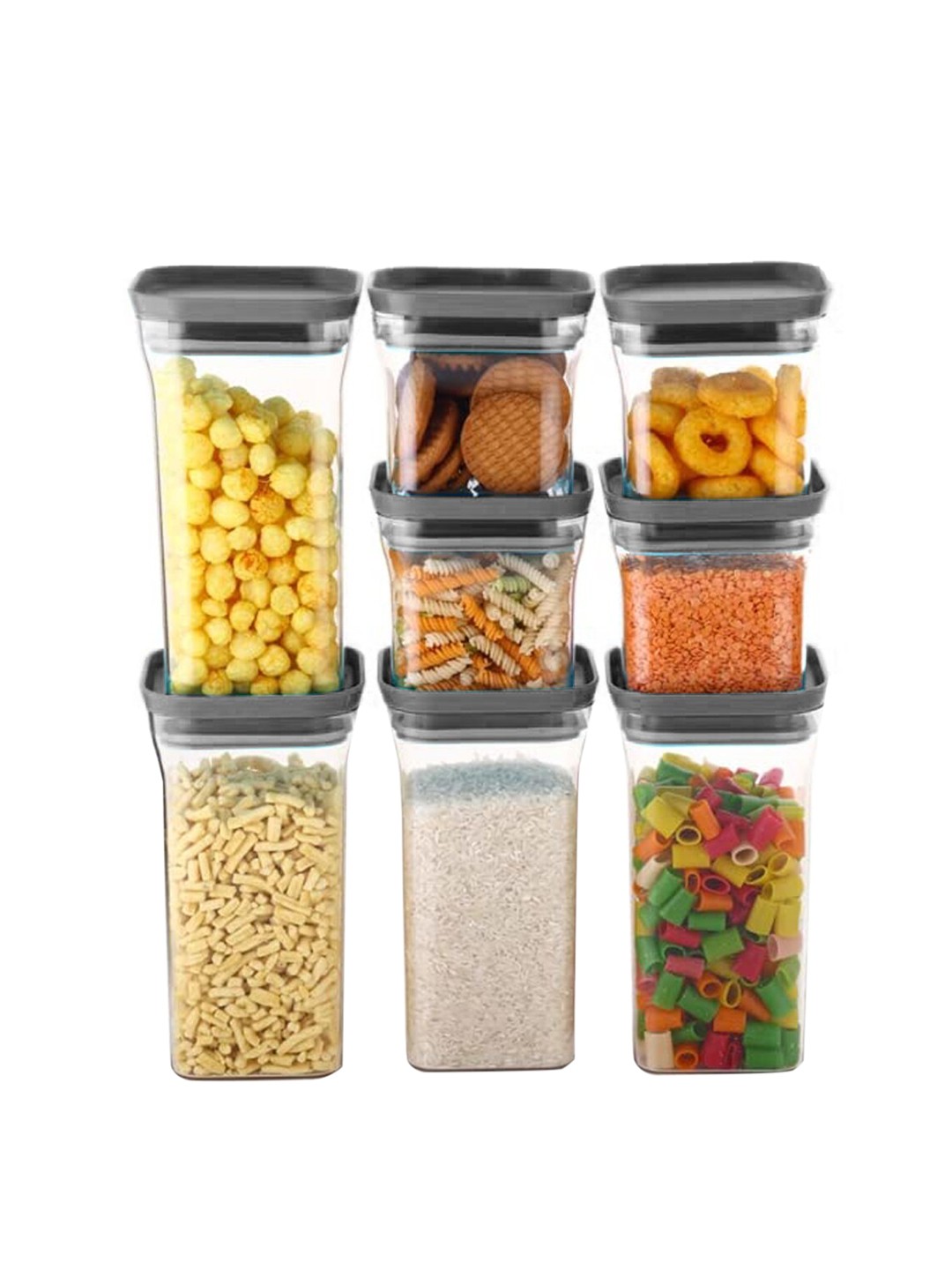 

Pretty Krafts Black & Transparent Set of 8 Airtight Grocery Plastic Kitchen Storage