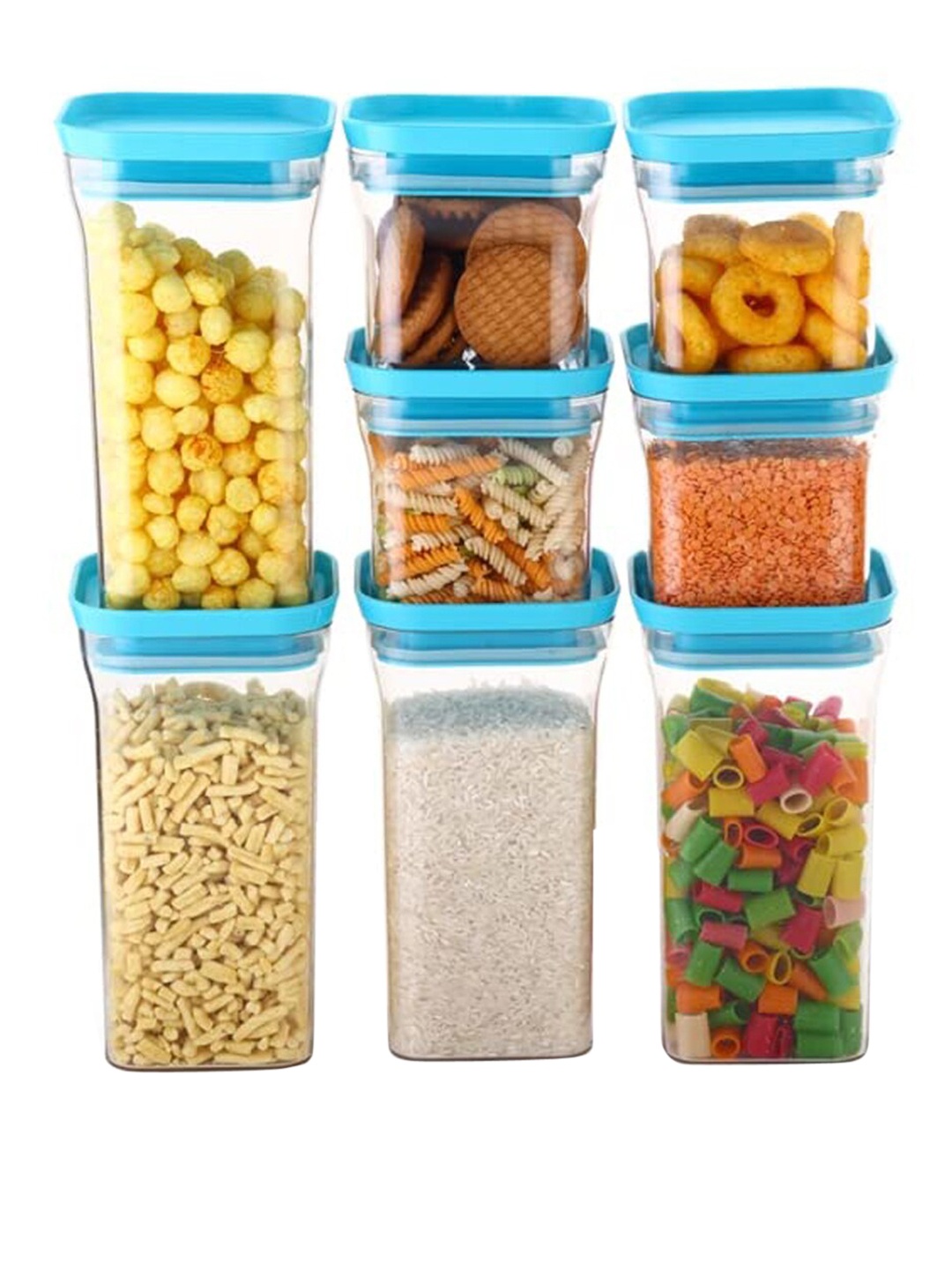 

Pretty Krafts Blue & Transparent Set Of 8 Solid Food Container