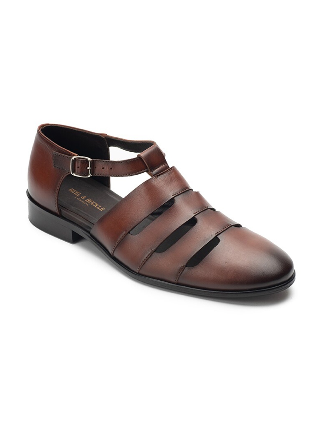 

Heel & Buckle London Men Tan & Grey Leather Shoe-Style Sandals