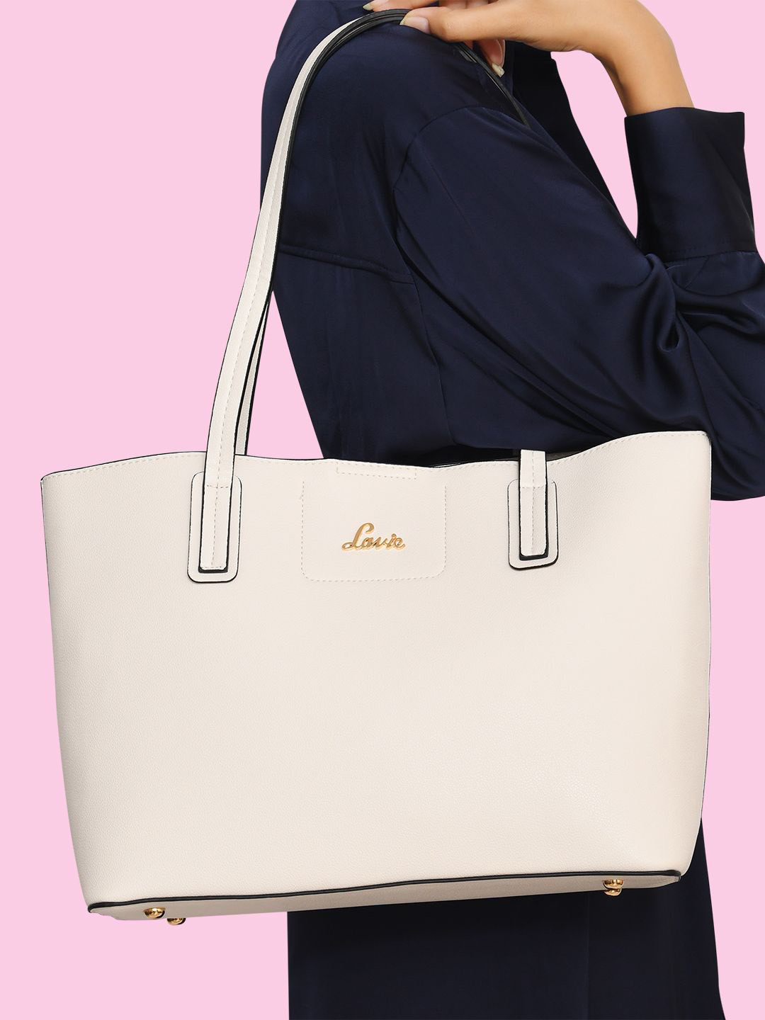 

Lavie Duo Open White Solid Structured Shopper Tote Bag