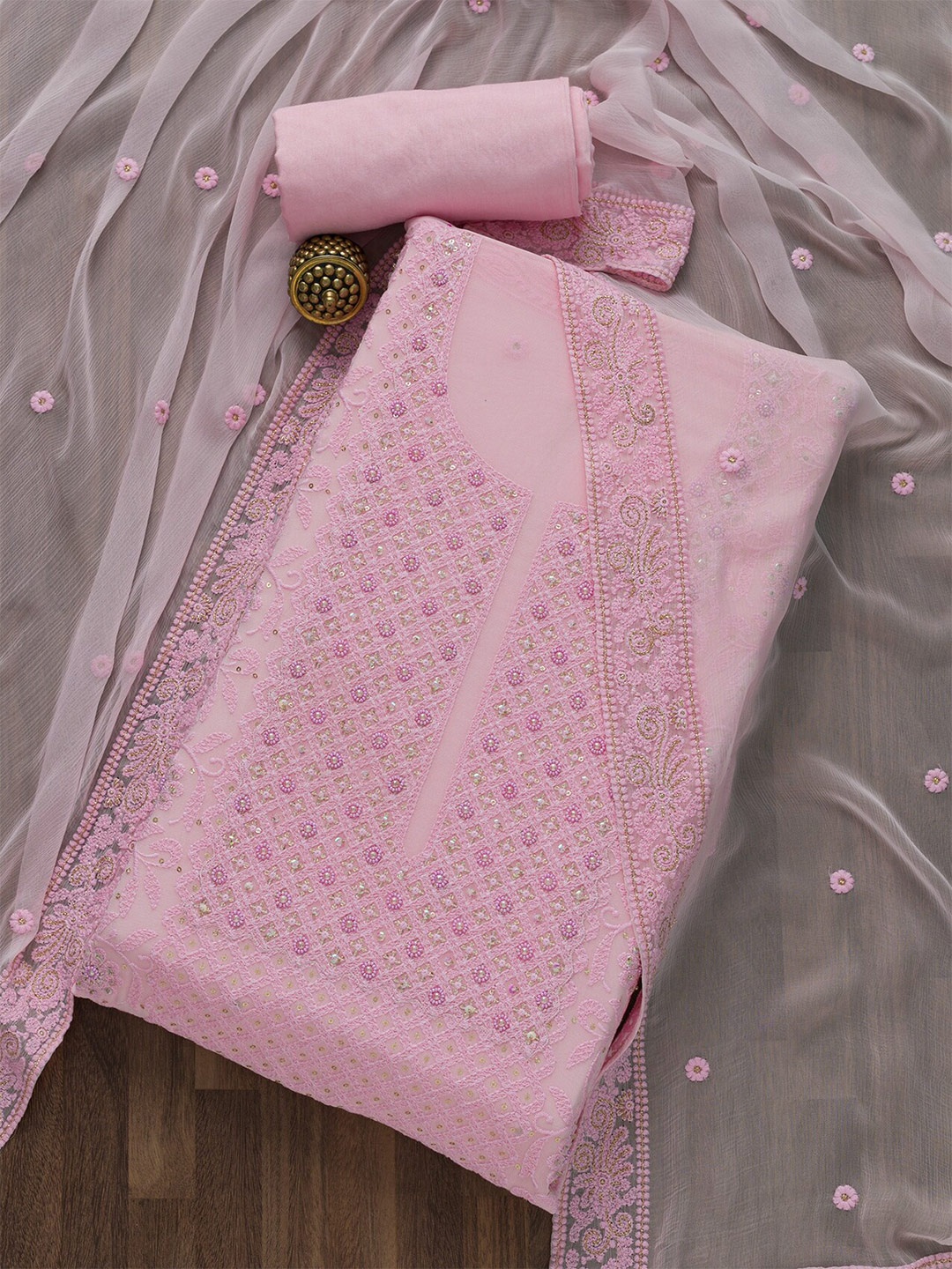 

Koskii Pink & White Embroidered Unstitched Dress Material