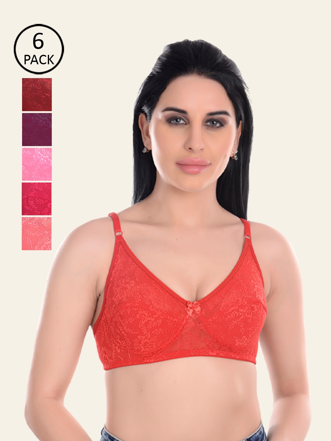 

Softskin Pack of 6 Non Padded Full Coverage Bra, Red