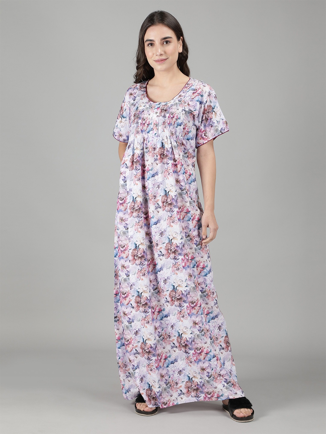 

NIGHTSPREE Lavender Printed Maxi Pure Cotton Nightdress