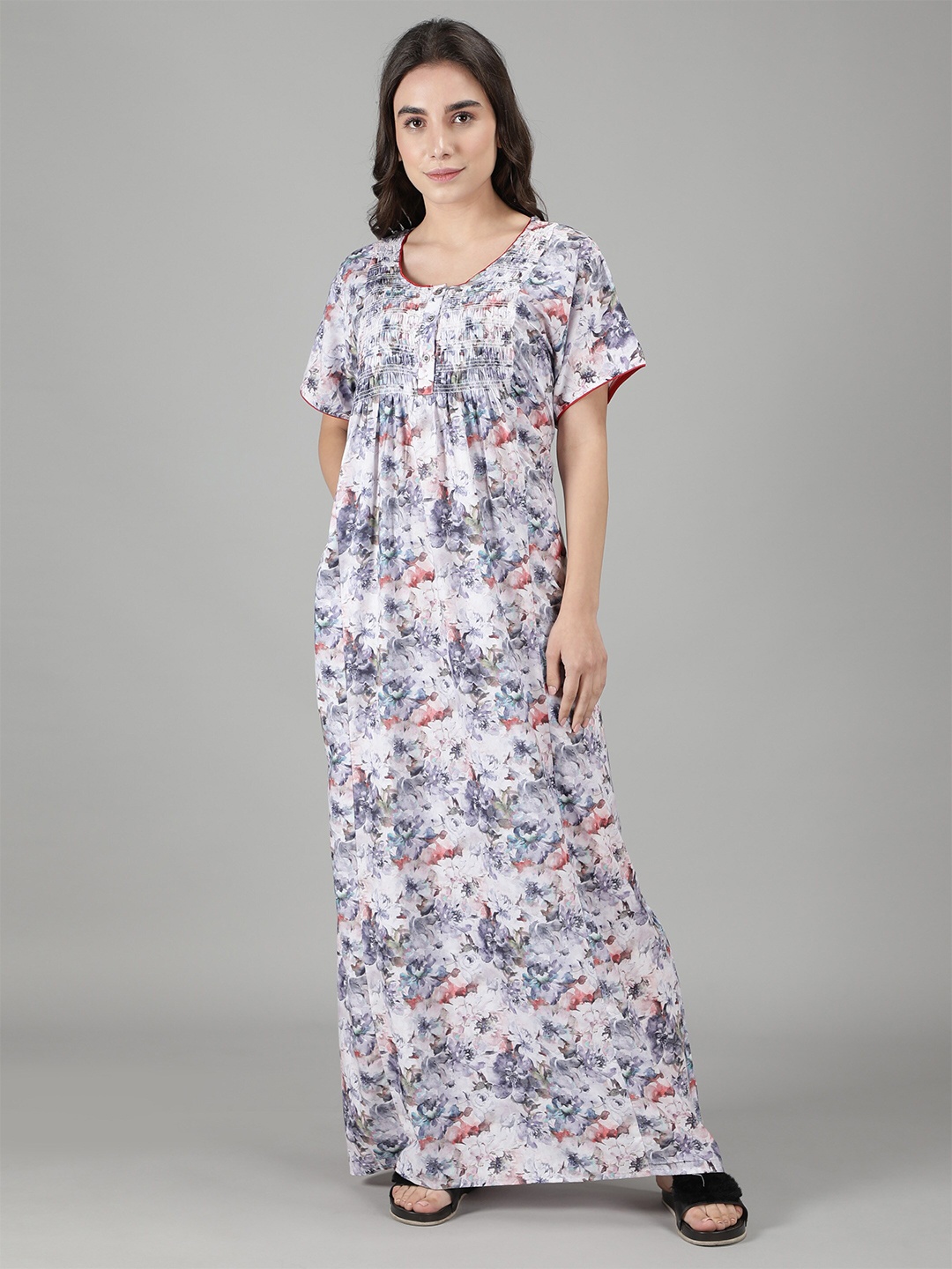 

NIGHTSPREE White Printed Maxi Pure Cotton Nightdress