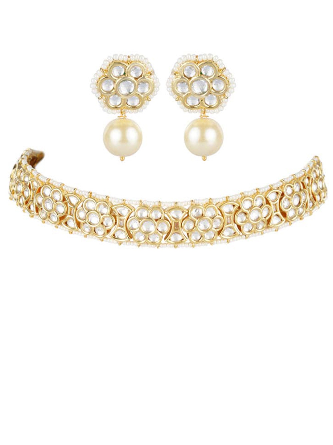 

AURAA TRENDS Gold-Plated White Kundan Studded Jewellery Set