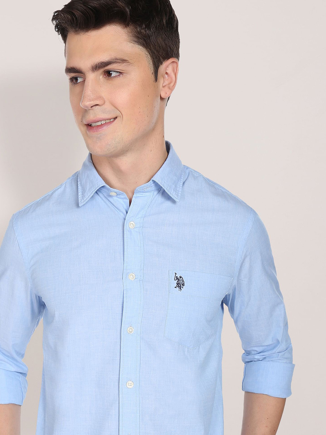 

U.S. Polo Assn. Men Blue Pure Cotton Two Tone Shirt