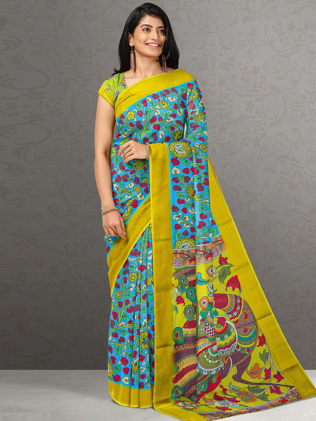 

Kalamandir Blue & Green Ethnic Motifs Printed Saree