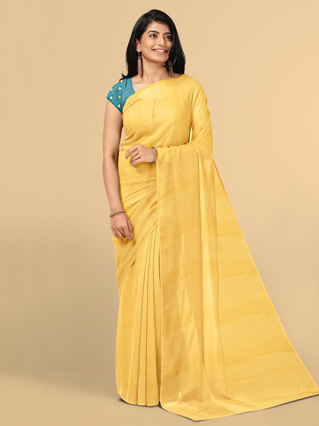 

Kalamandir Yellow & Blue Silk Blend Saree