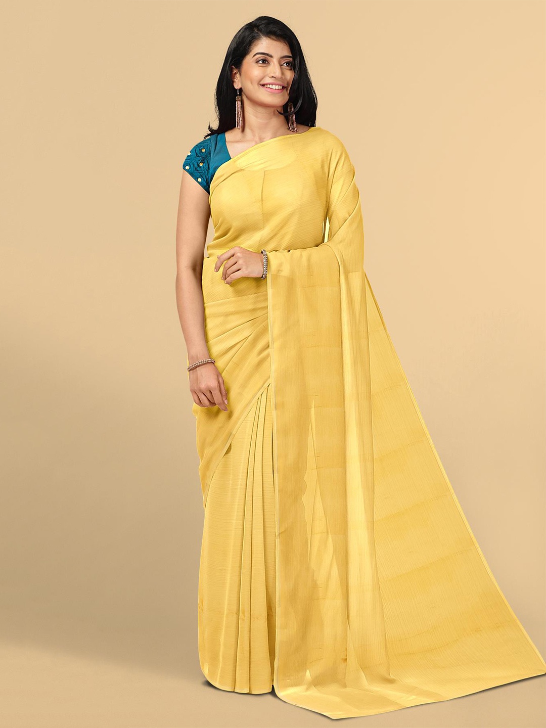 

Kalamandir Yellow & Green Silk Blend Saree