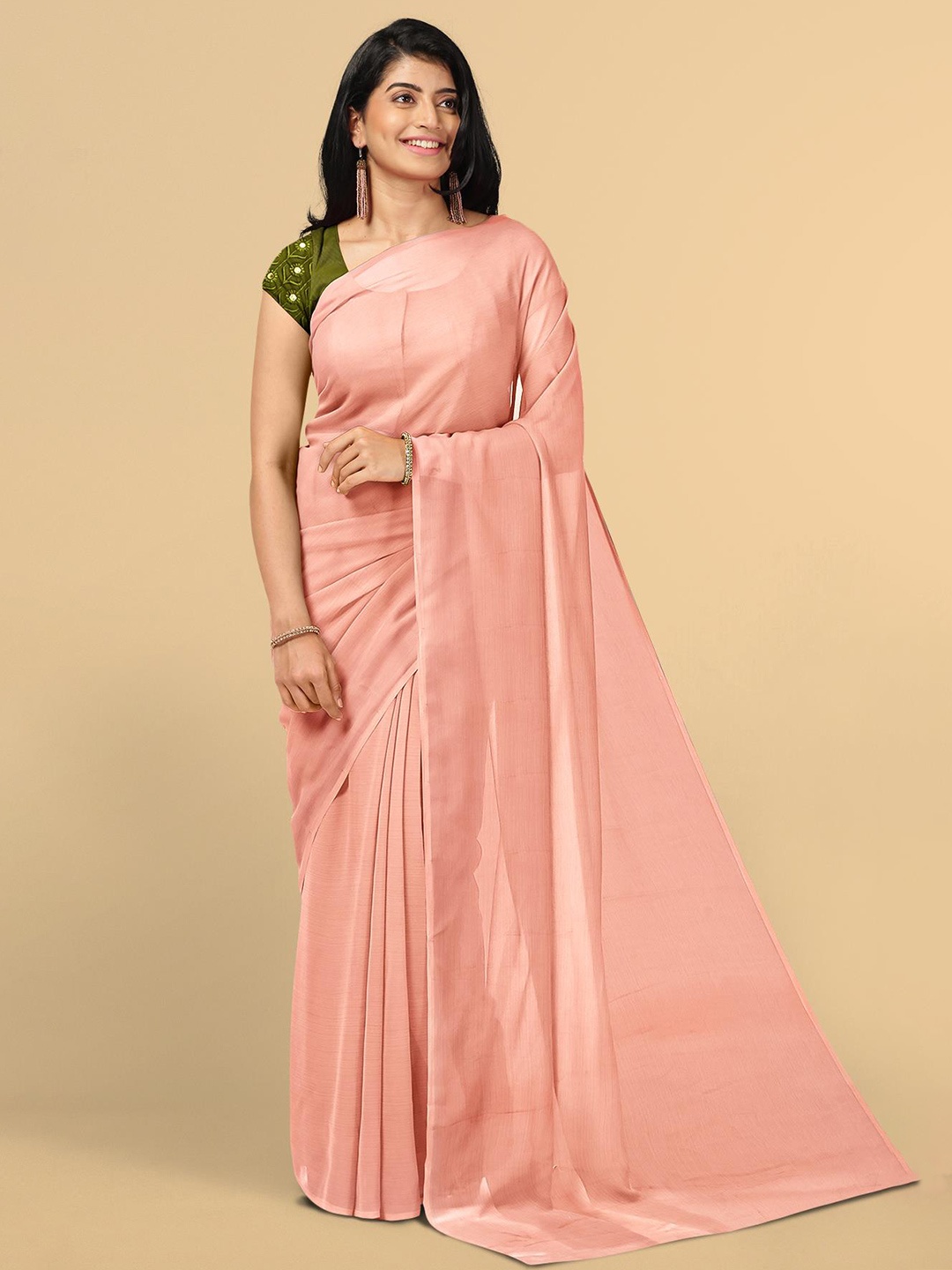 

Kalamandir Peach-Coloured Silk Blend Saree