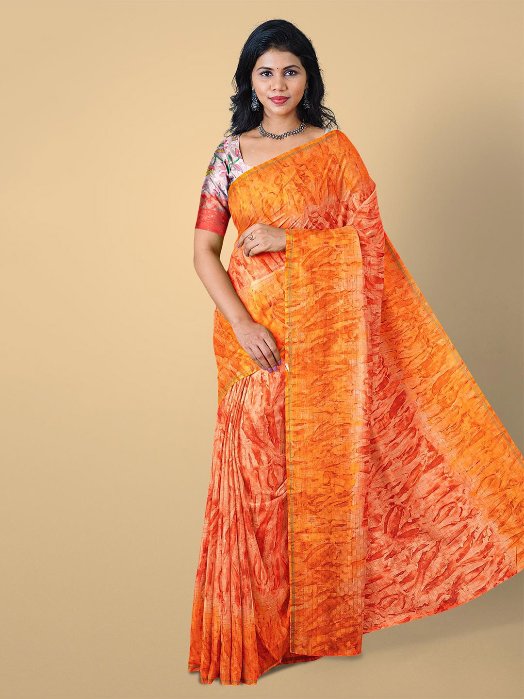 

Kalamandir Peach-Coloured & Yellow Jute Cotton Saree