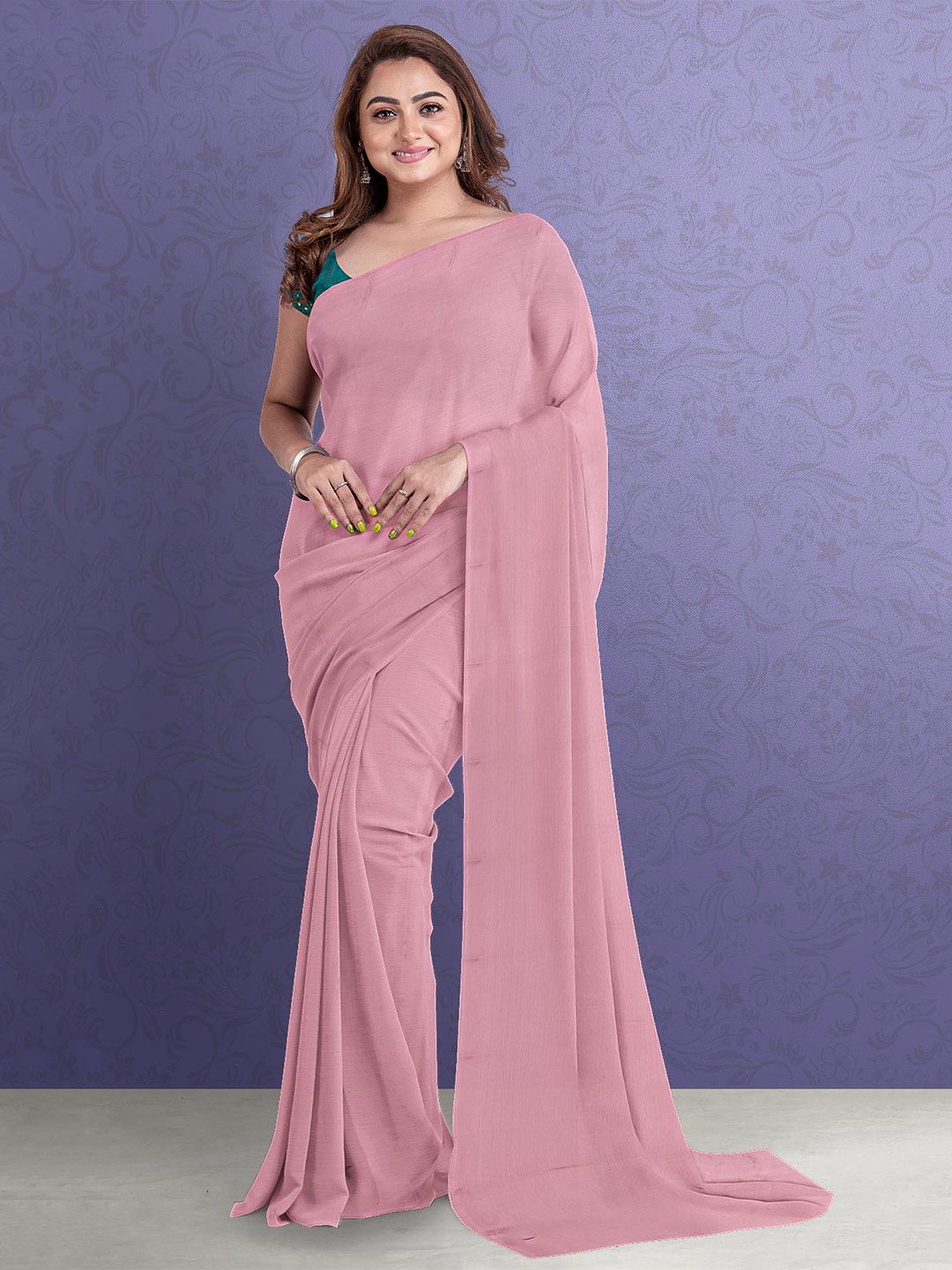 

Kalamandir Pink Solid Silk Blend Saree