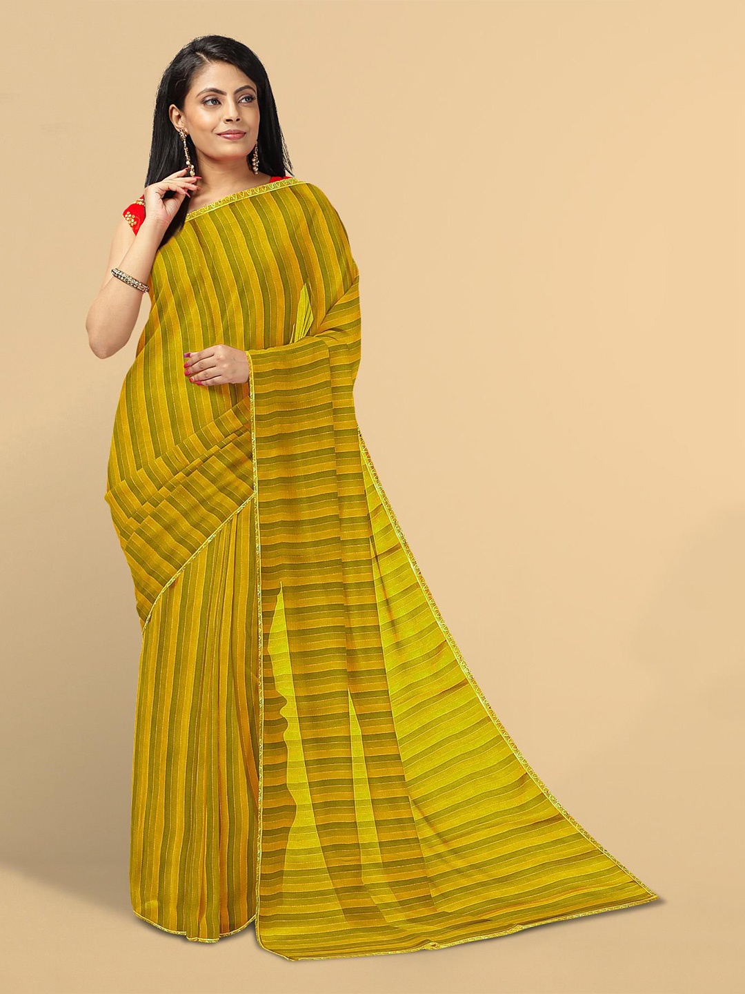 

Kalamandir Mustard Striped Silk Blend Saree