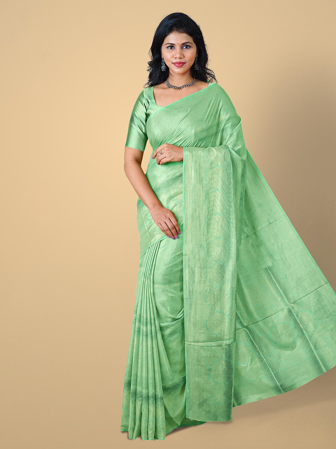 

Kalamandir Sea Green & Gold-Toned Floral Zari Silk Blend Saree