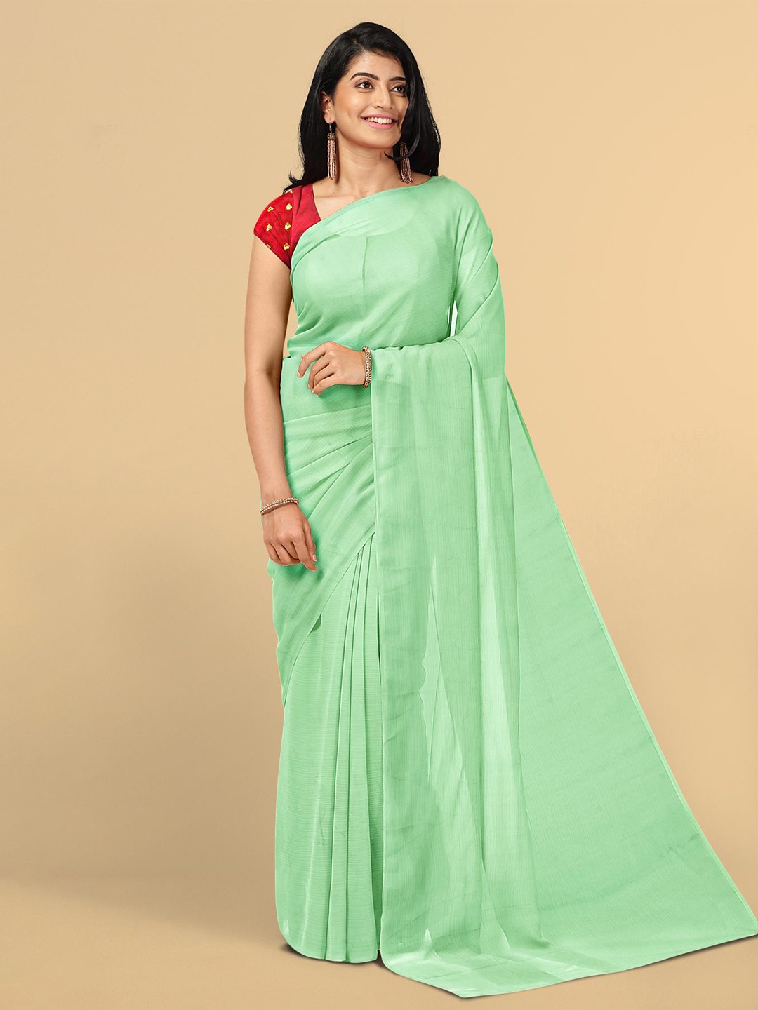 

Kalamandir Green Solid Silk Blend Saree