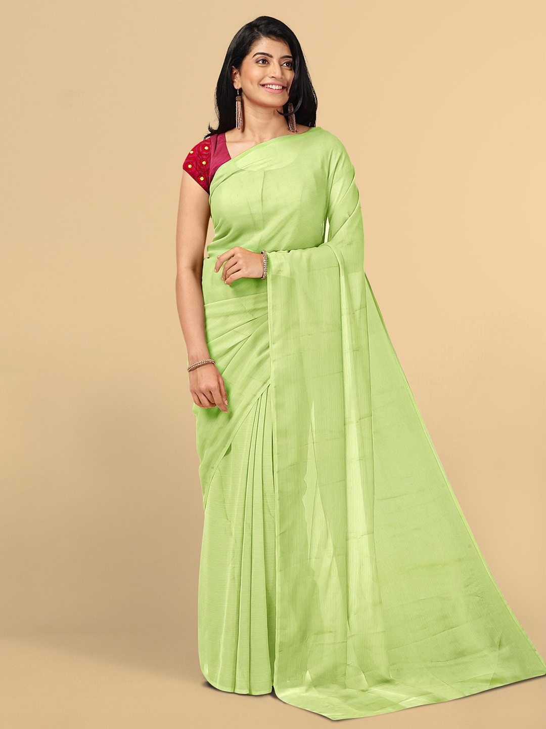

Kalamandir Green Solid Silk Blend Saree