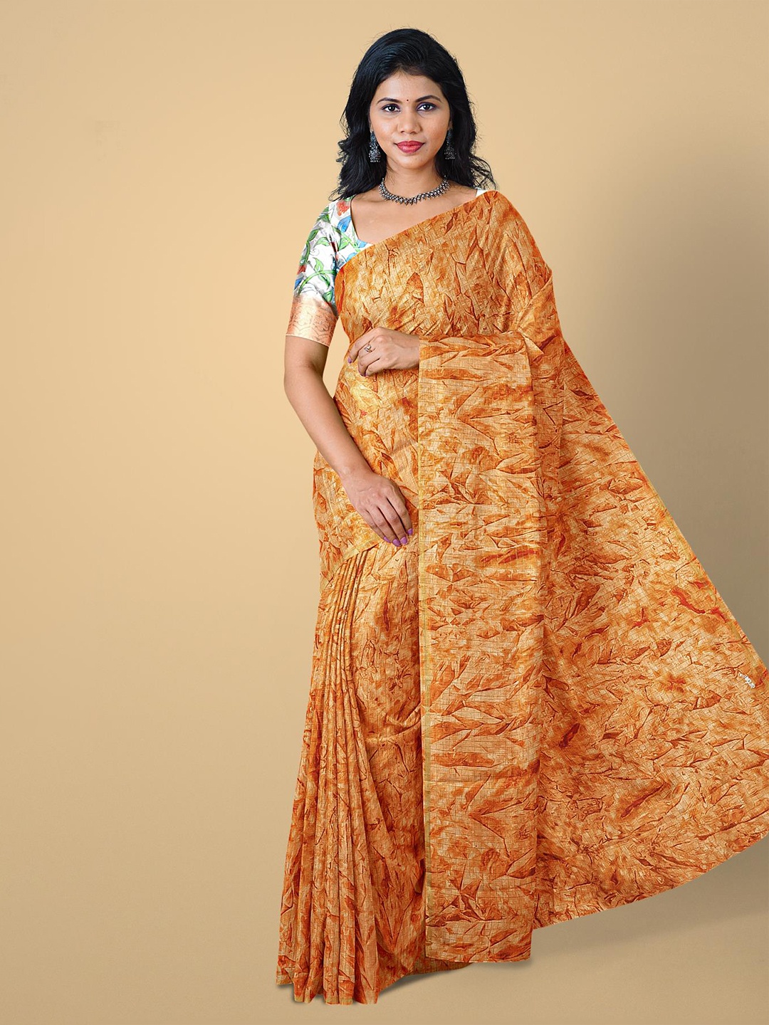 

Kalamandir Women Rust Jute Cotton Saree