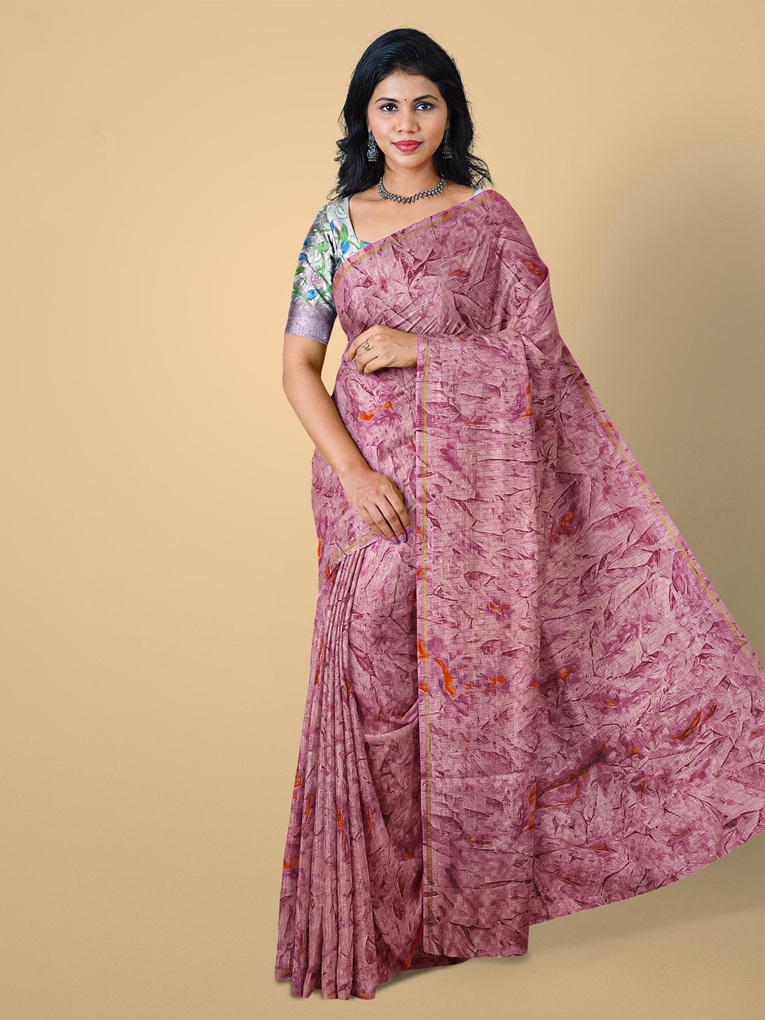 

Kalamandir Purple & Orange Jute Cotton Saree