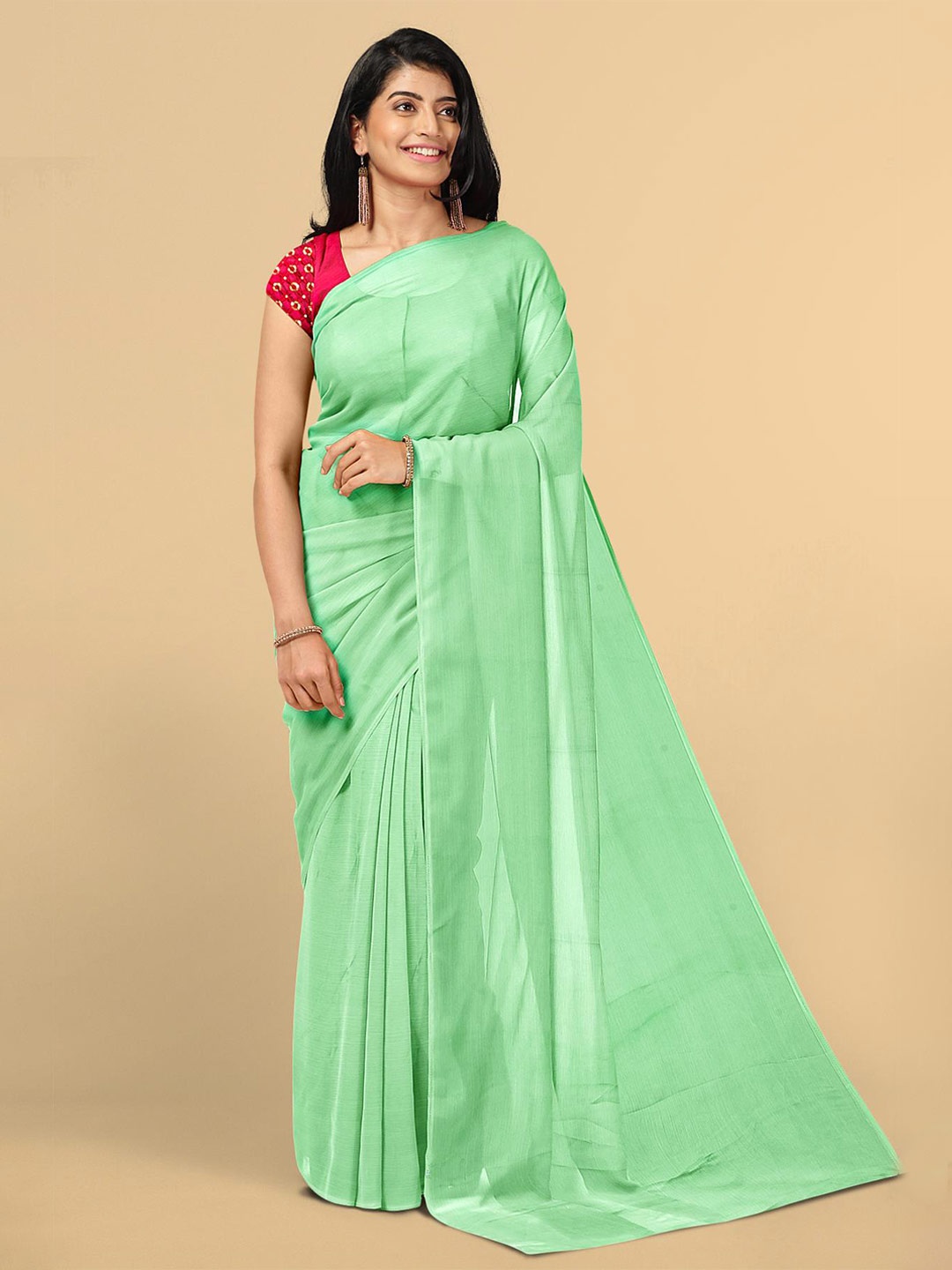 

Kalamandir Green Solid Silk Blend Saree