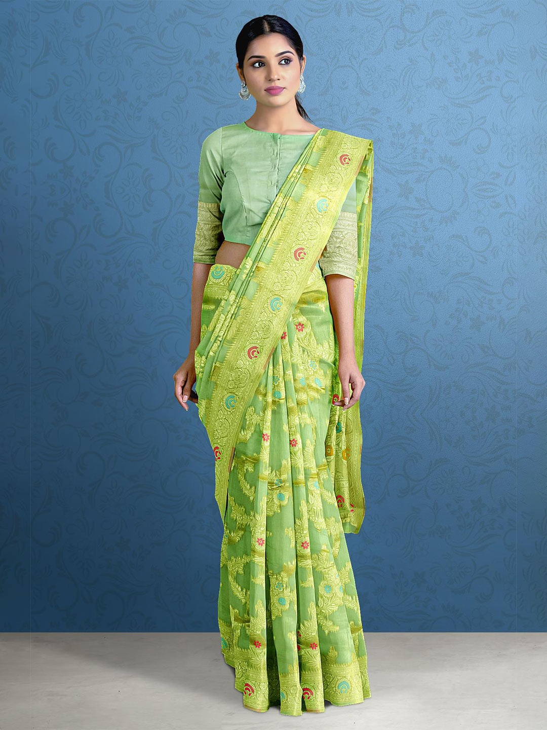 

Kalamandir Green & Red Woven Design Zari Silk Blend Saree