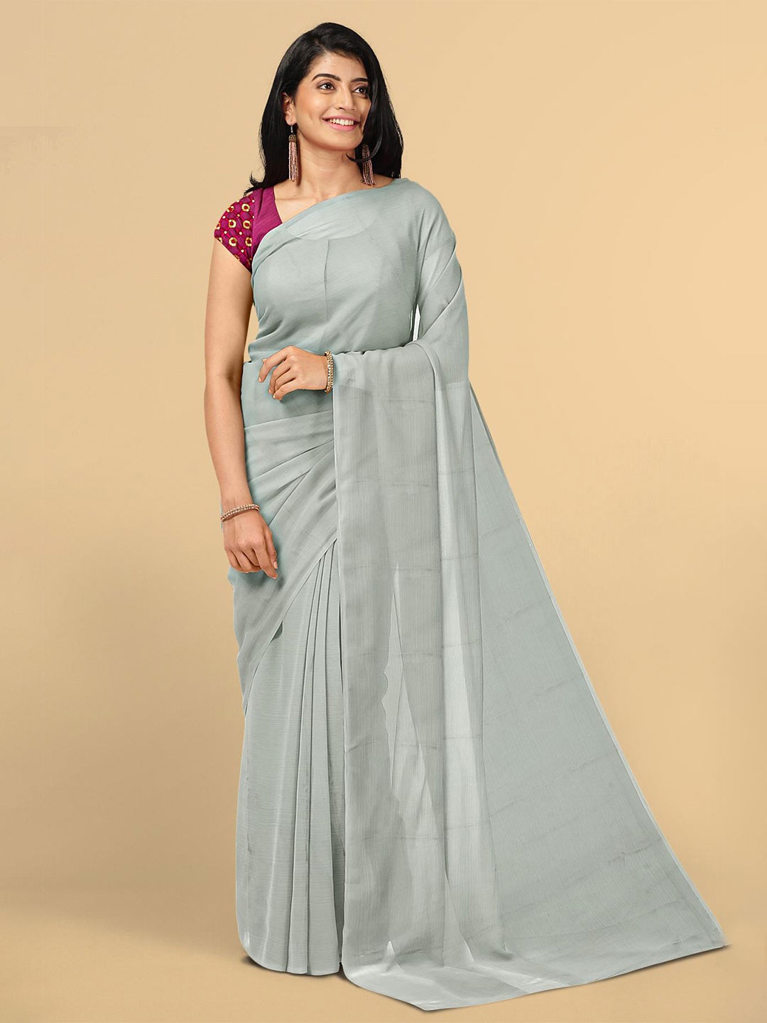 

Kalamandir Grey Silk Blend Saree