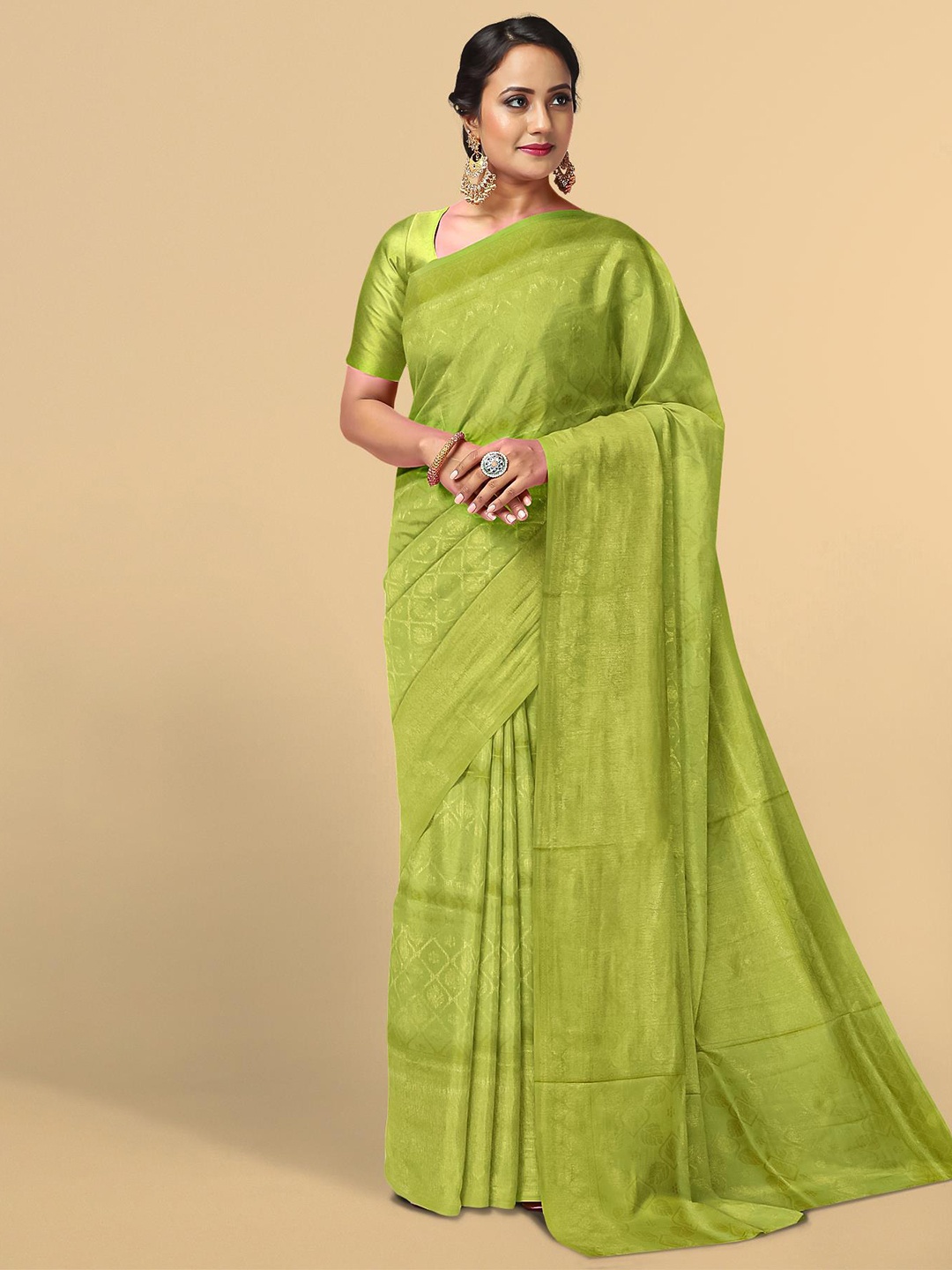 

Kalamandir Green & Gold-Toned Floral Zari Silk Blend Saree