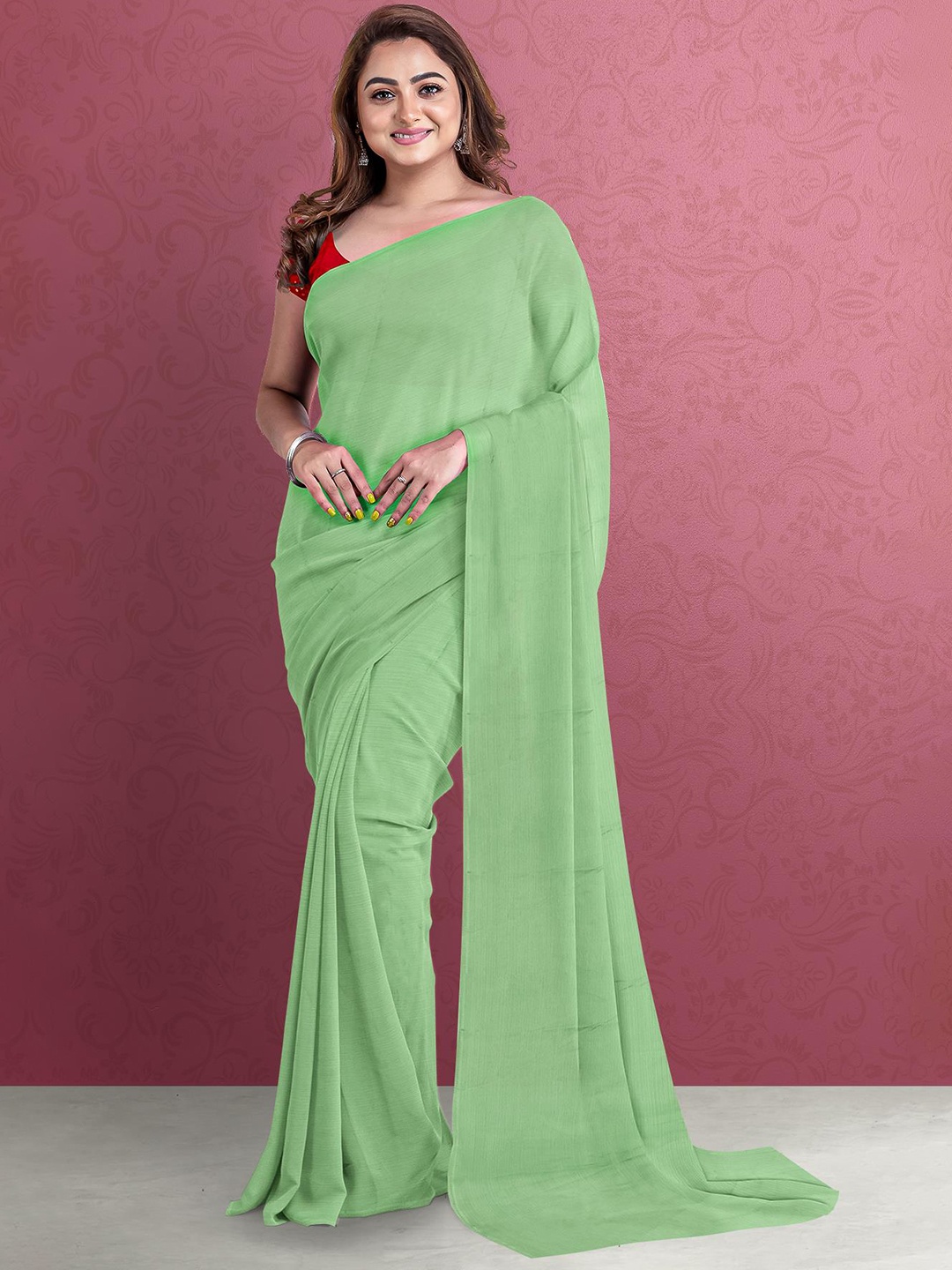 

Kalamandir Green Solid Silk Blend Saree
