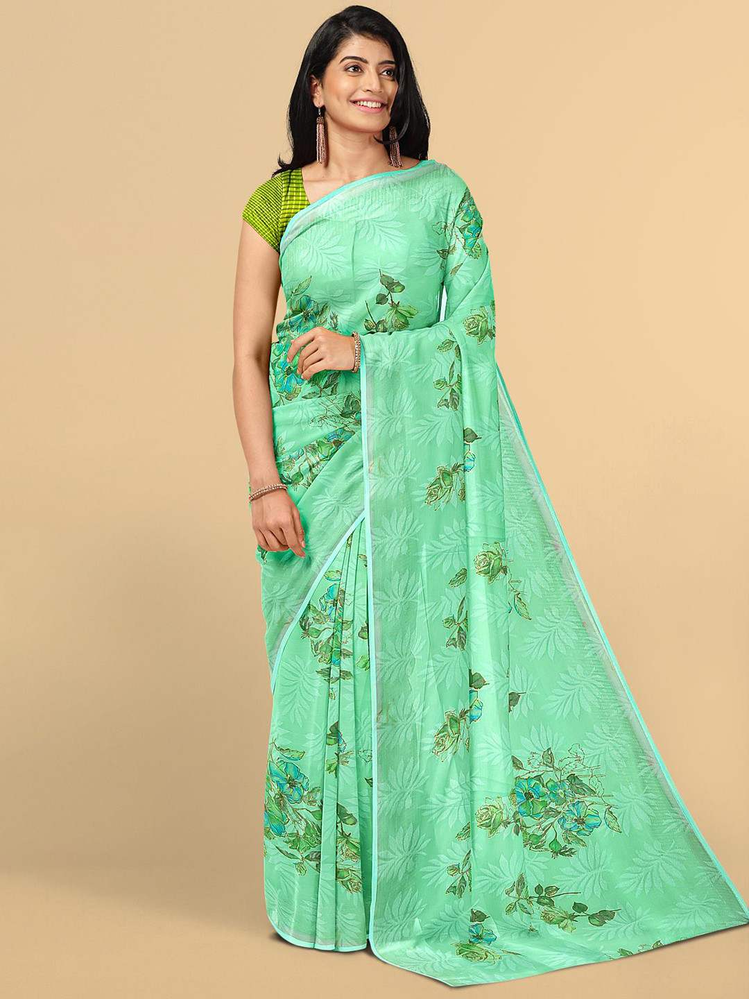 

Kalamandir Green Floral Printed Silk Blend Saree
