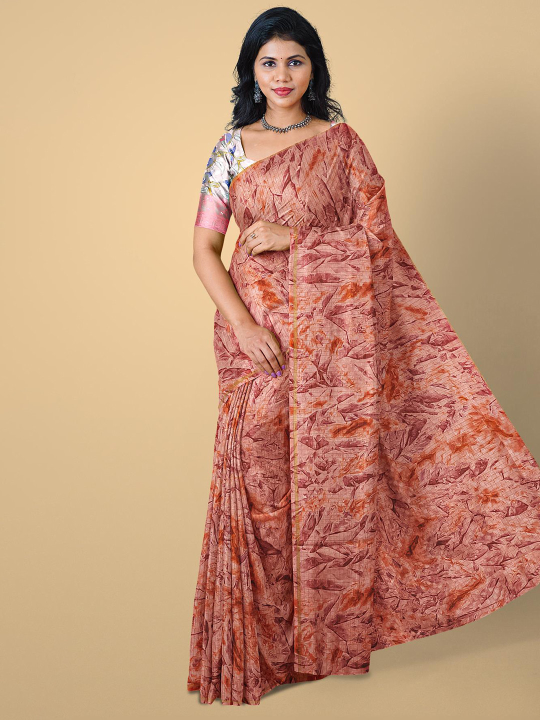 

Kalamandir Brown & Orange Jute Cotton Saree