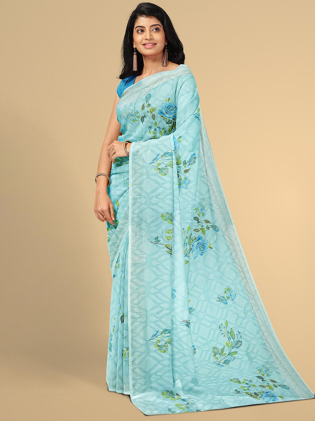 

Kalamandir Blue Floral Silk Blend Saree