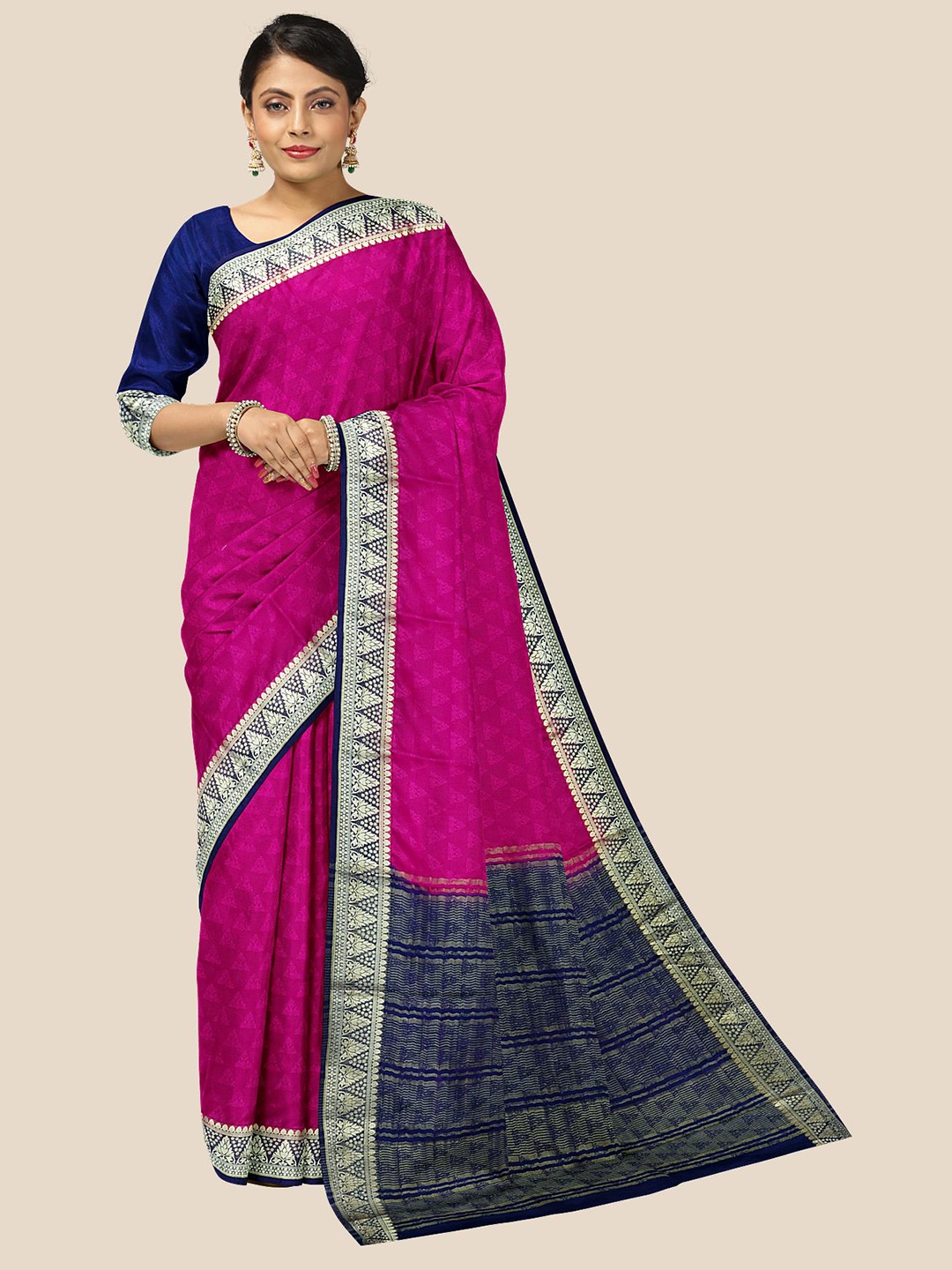 

Kalamandir Pink & Blue Woven Design Zari Art Silk Saree