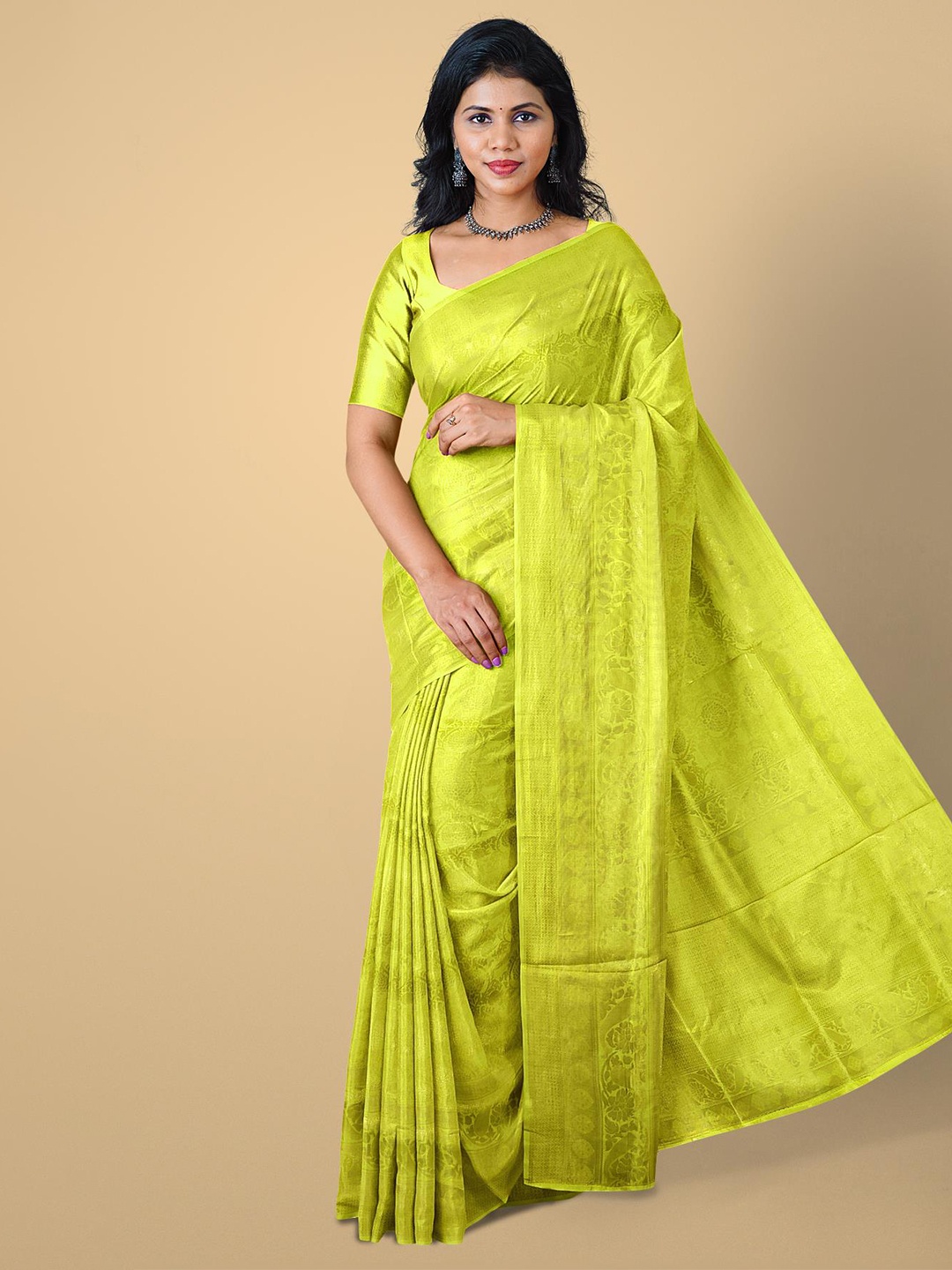

Kalamandir Yellow Floral Zari Silk Blend Saree