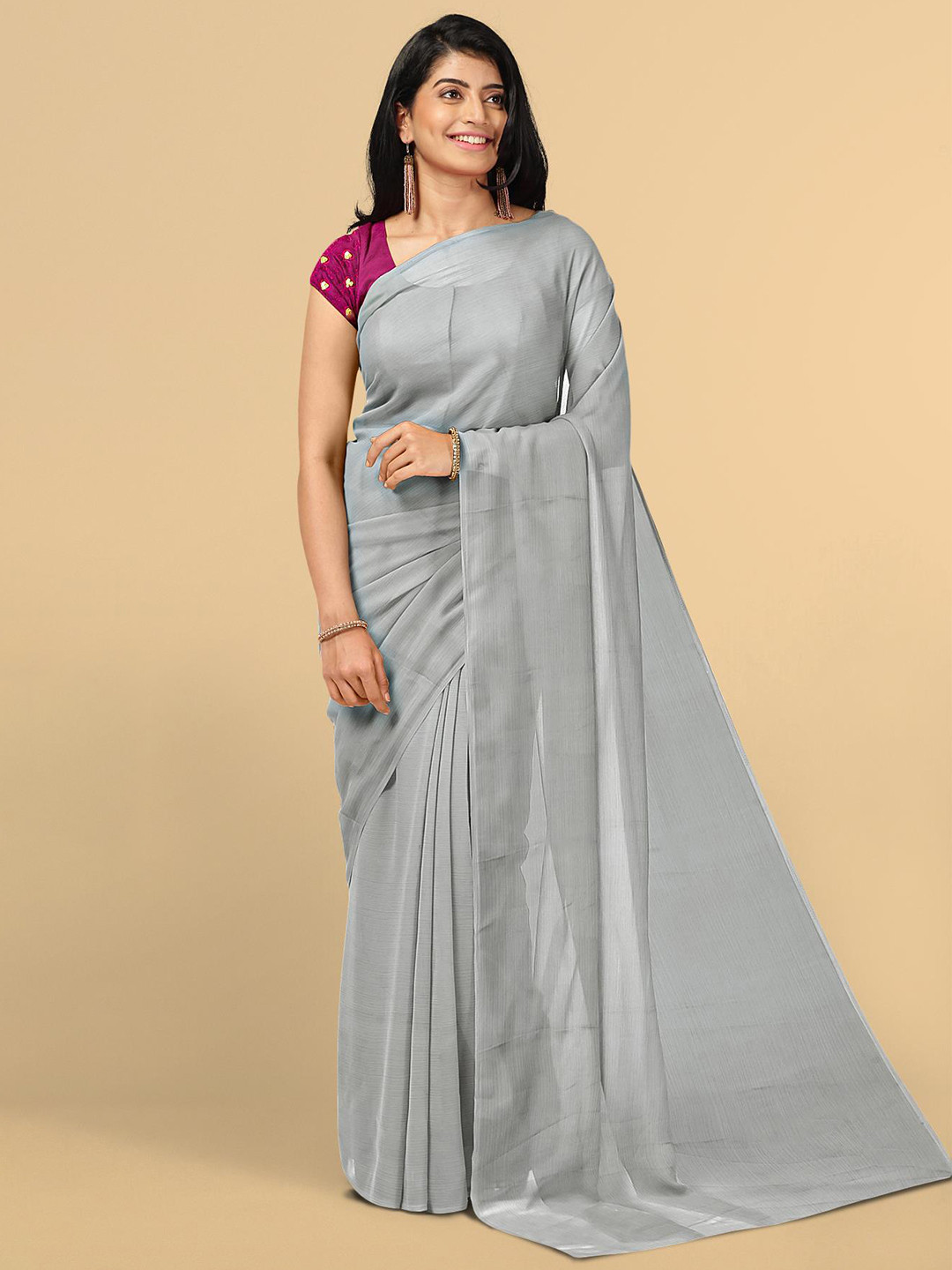 

Kalamandir Grey Silk Blend Saree