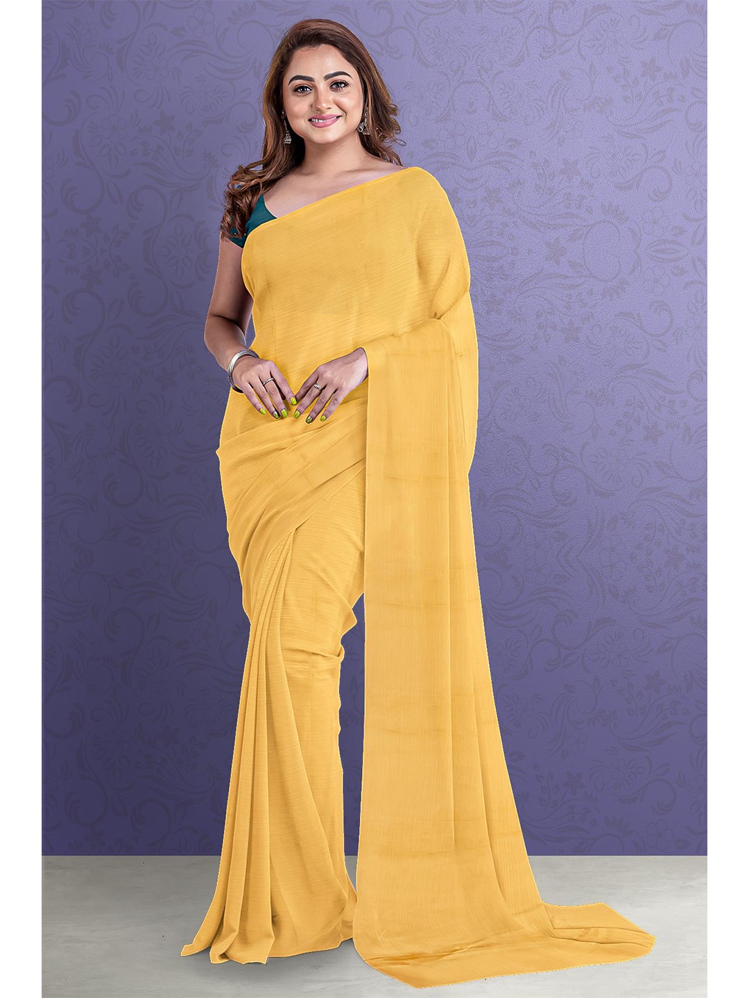 

Kalamandir Yellow Solid Silk Blend Saree