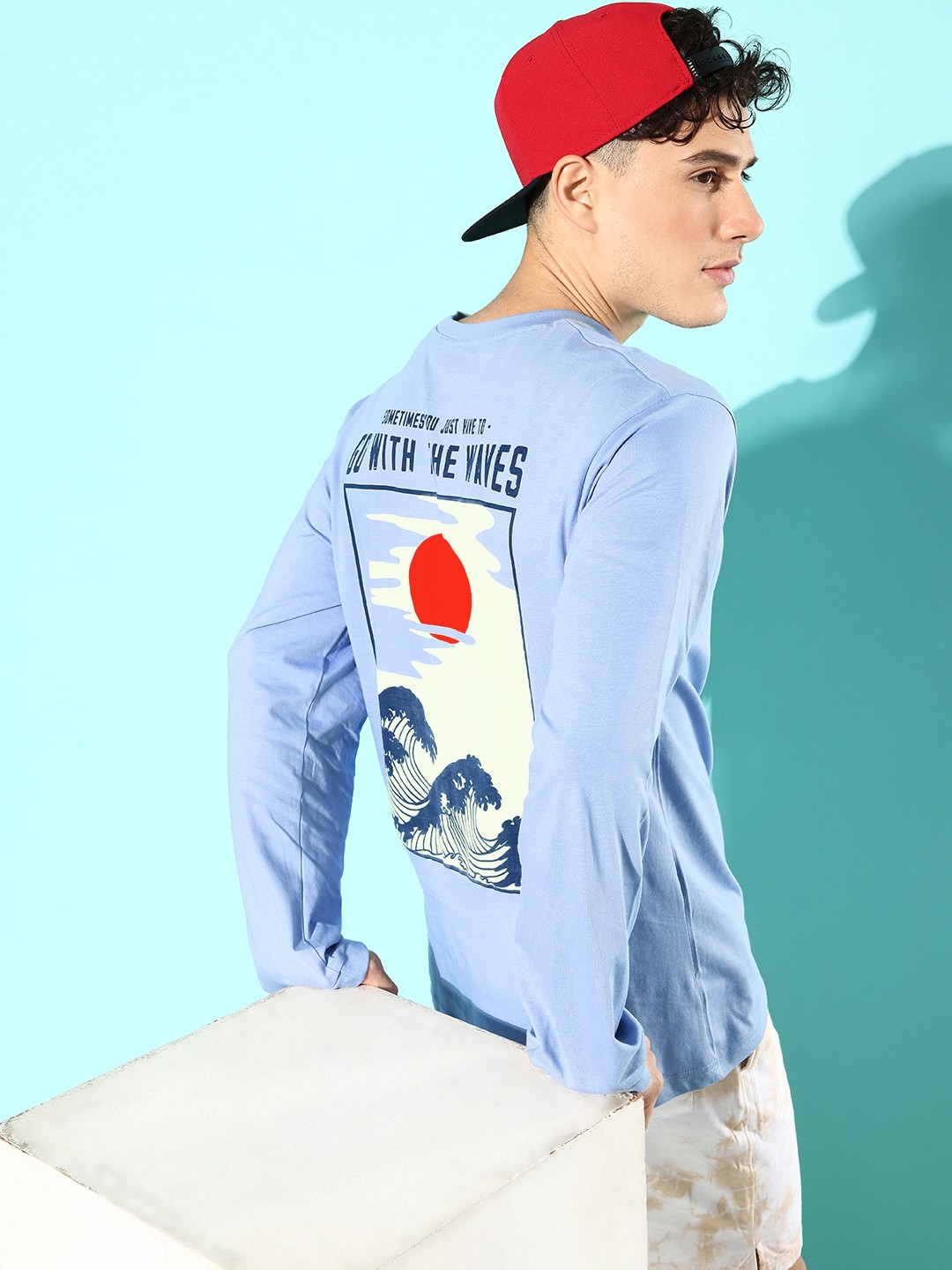 

Difference of Opinion Men Blue Printed Pure Cotton Oversized T-shirt
