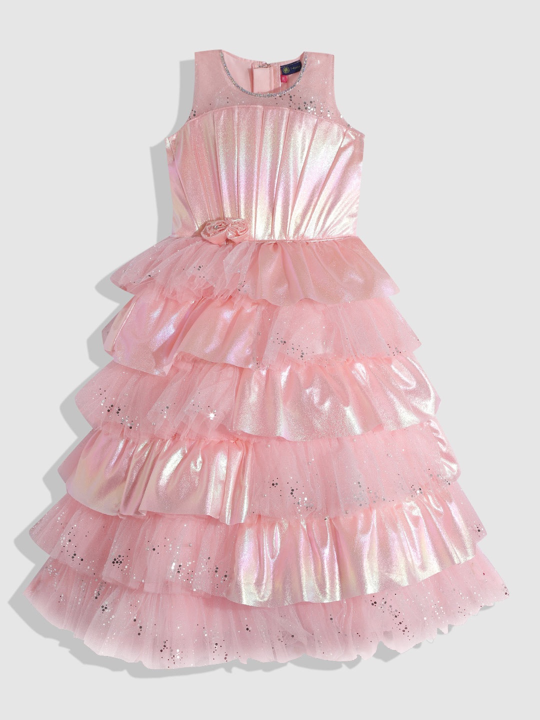 

YK Girls Peach-Coloured Embellished Satin Maxi Dress