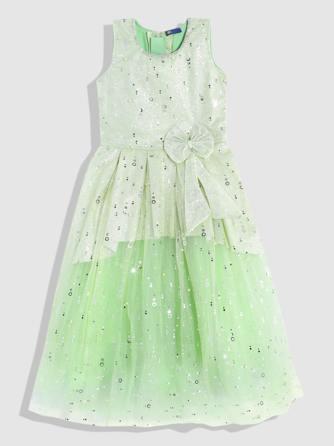 

YK Girls Green Embellished Satin Maxi Dress