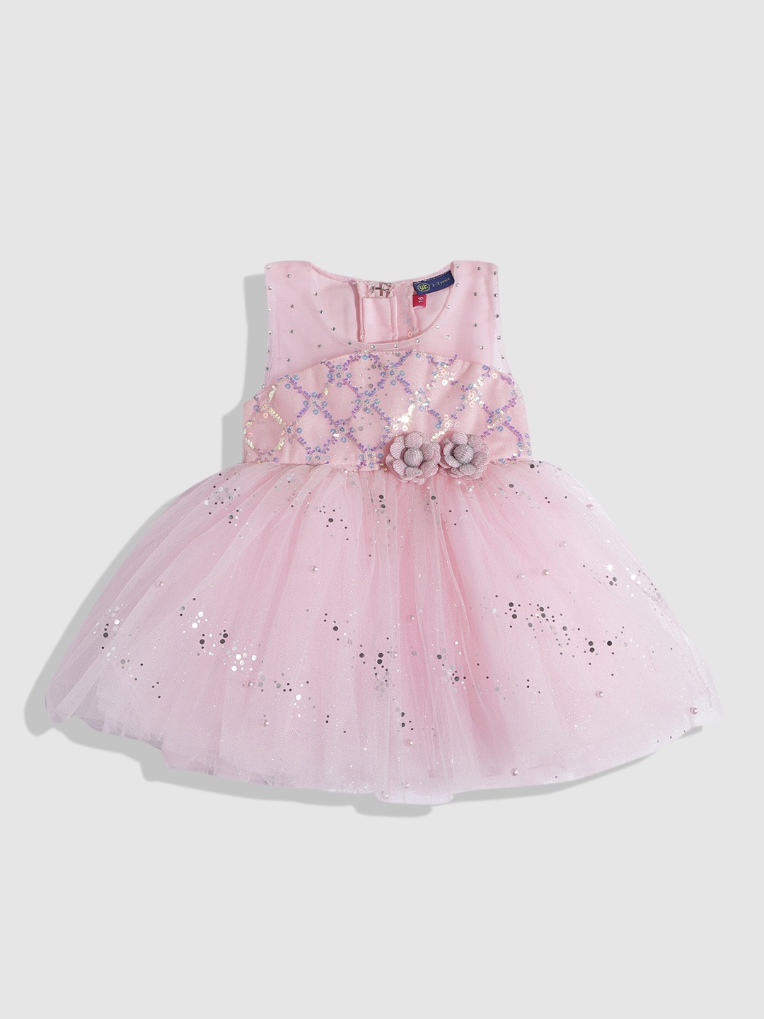 

YK Girls Pink Embellished Applique Satin Dress