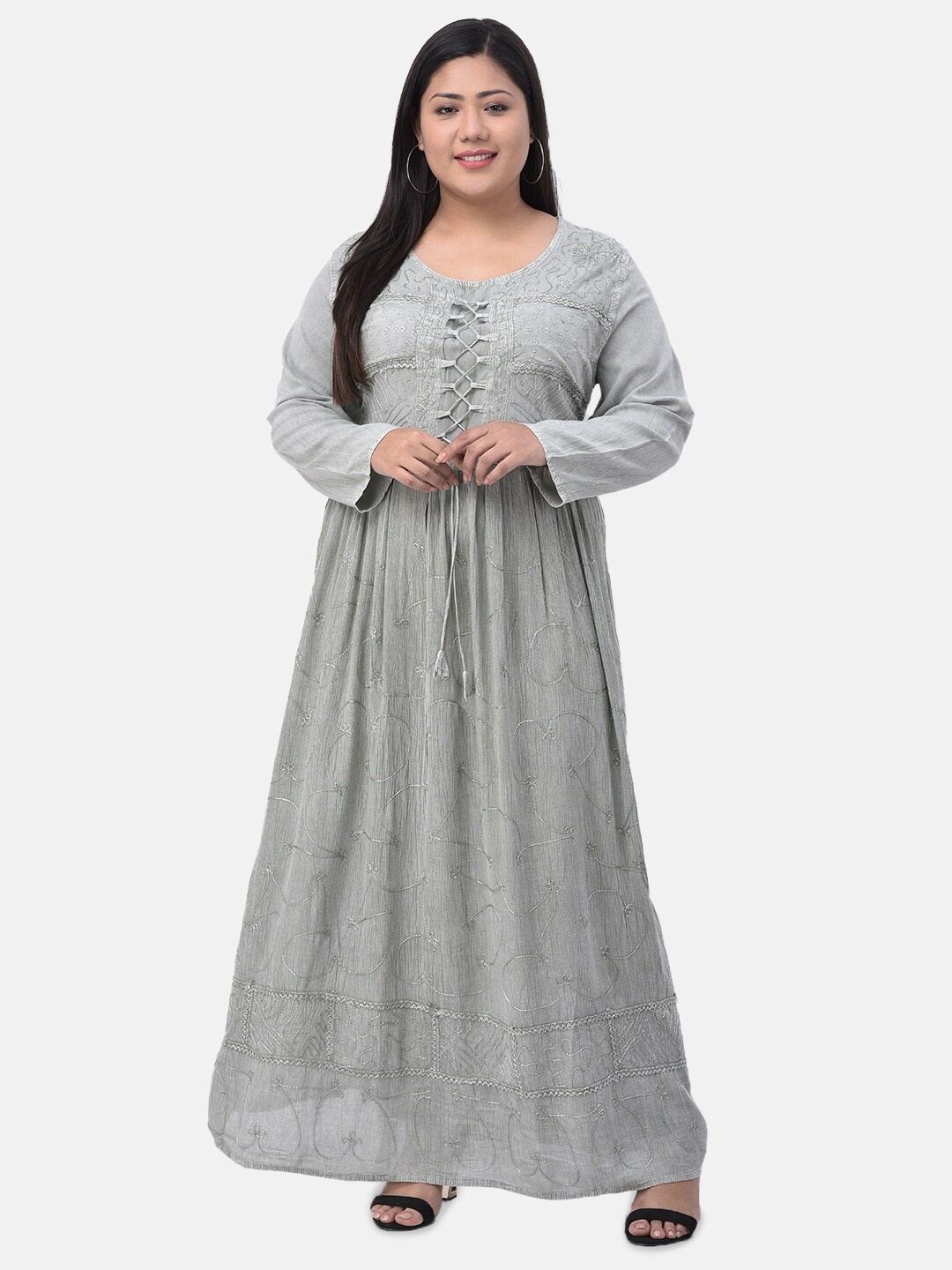 

VELDRESS Women Grey Embroidered Maxi Dress